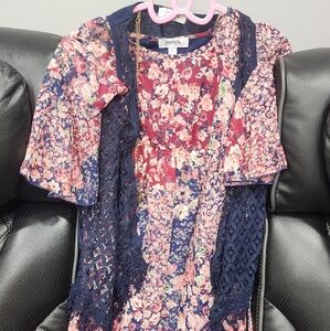 Floral Dress with Lace Vest